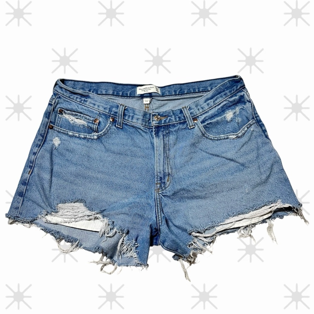 Abercrombie & Fitch Y2K Distressed Denim Shorts High Rise Blue Jean size 33